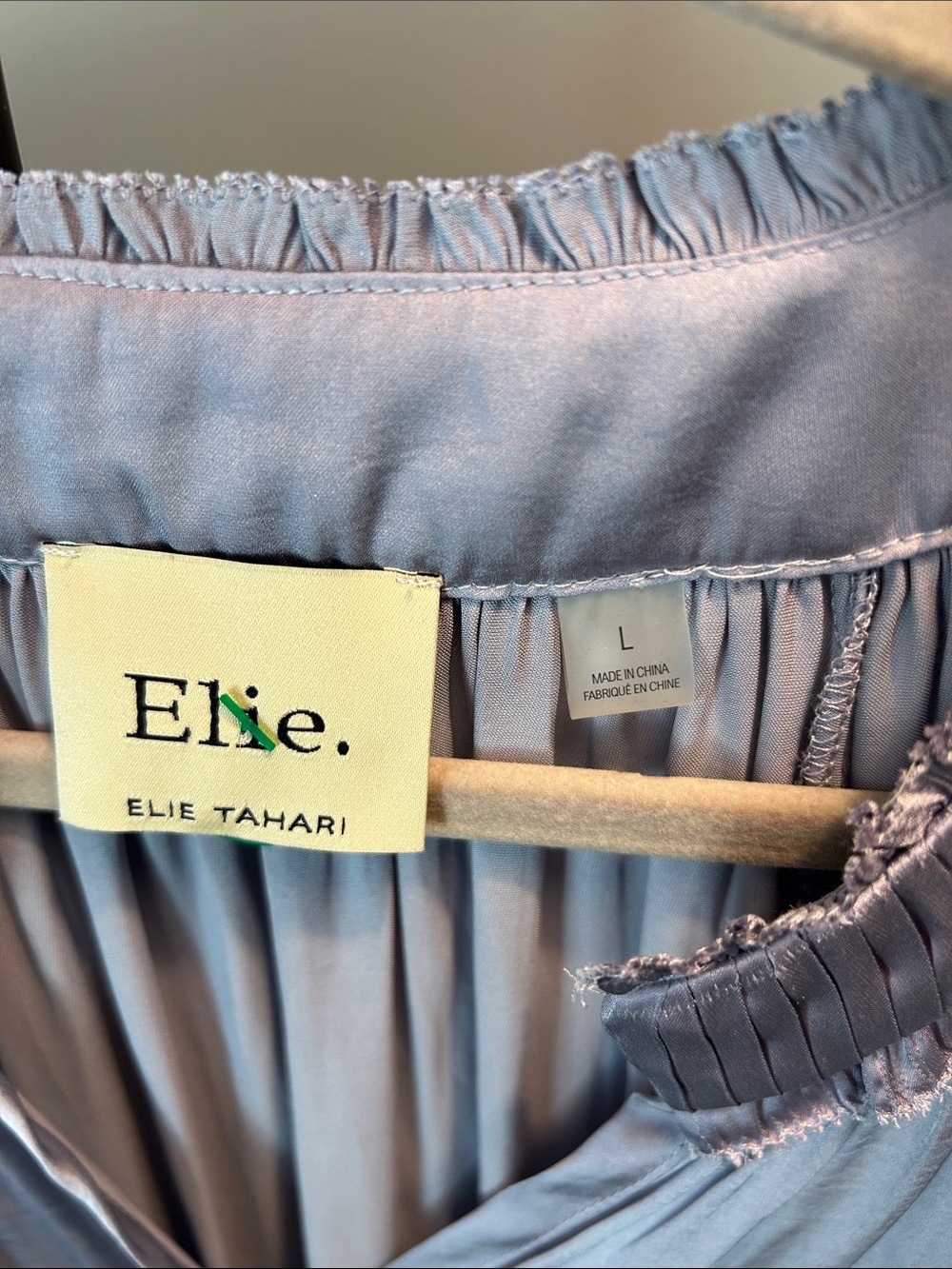 Elie Tahari Smoky Lavender Satin Ruffled-Neck Button Front Blouse - Picture 2 of 3